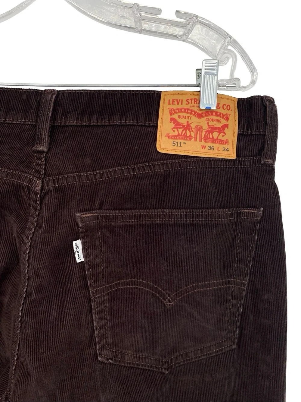 Levi's 511 Straight Stretch Brown Corduroy Chino Pants 36 x 34.